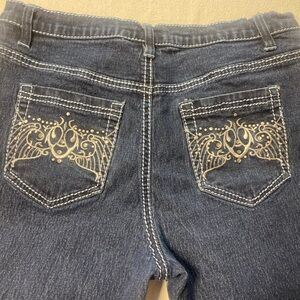 Diane Gilman Dark Blue Jeans with Gold Embroidered Back Pockets